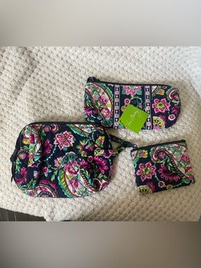 Vera Bradley Navy Floral Quilted bag trio - Pink Green Turquoise